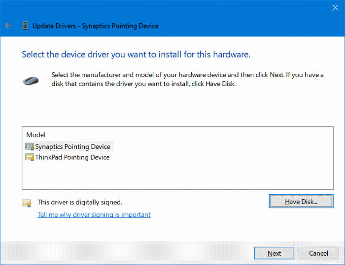 reinstall windows 10 touchpad driver